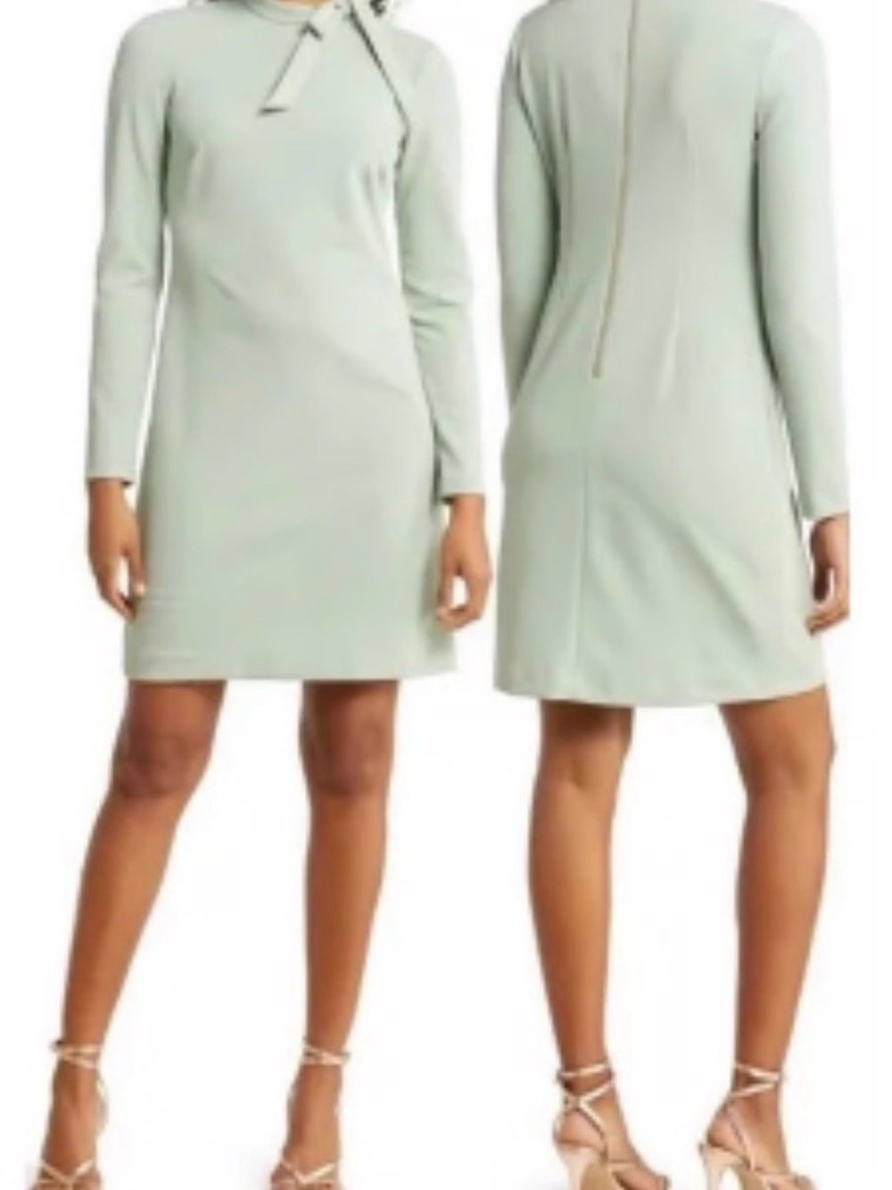 Calvin Klein Long-Sleeve Mock Neck Bow Crepe Shift/Sheath Dress